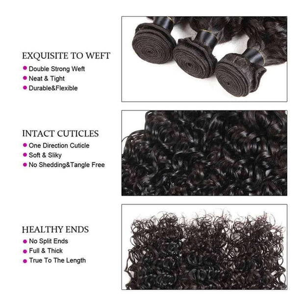 9A Grade Water Wave 3 Bundles With Frontal Indian Virgin Hair - ashimaryhair