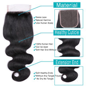 9A Body Wave Virgin Hair 3 Bundles with Closure Natural Color Indian Hair - ashimaryhair