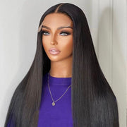 Glueless 5x5 HD Transparent Closure Wig Straight Brazilian Human Hair Natural Color