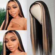Honey Blonde Highlight Lace Wigs Skunk Stripe Hair 4x4 Closure Wig 180% Straight Brazilian Human Hair Wig