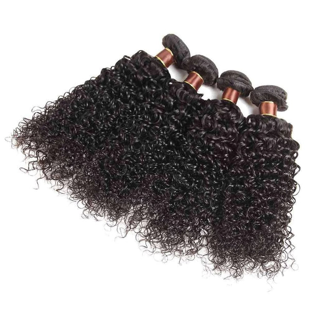 9A Jerry Curly 3 Bundles with Lace Closure  Natural Color Purvian Virgin Hair - ashimaryhair