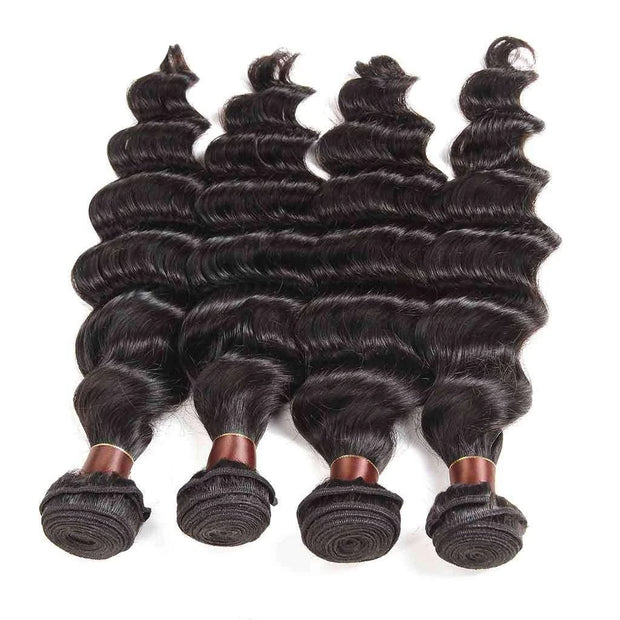 9A Loose Deep Wave Virgin Hair Bundles with Closure Natural Color 100% Human Hair - ashimaryhair