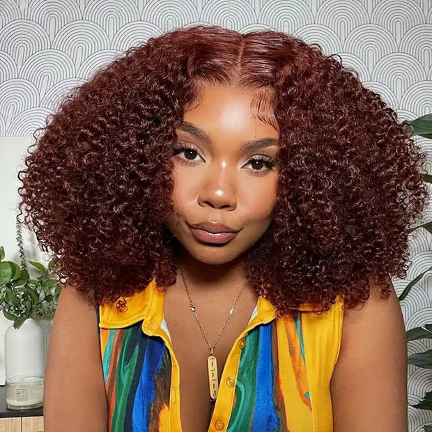 Glueless V Part Kinky Curly Human Hair Wig Beginner Friendly