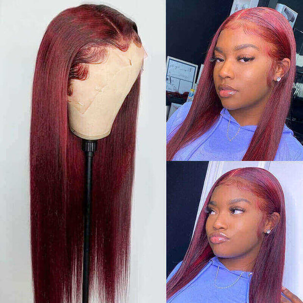 99J Burgundy Lace Front Wig 13*4 13*6 Frontal Straight Wigs Ashimary Virgin Hair