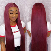 99J Burgundy Straight 4x4 5x5 6x6 Glueless Lace Closure Wig Ashimary Virgin Hair