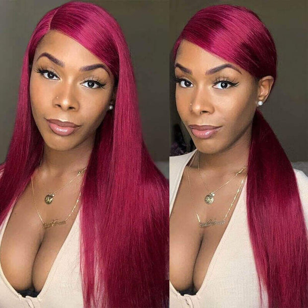 99J Burgundy Straight 4x4 5x5 6x6 Glueless Lace Closure Wig Ashimary Virgin Hair