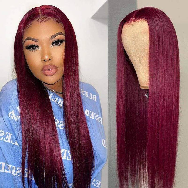 99J Burgundy Straight 4x4 5x5 6x6 Glueless Lace Closure Wig Ashimary Virgin Hair