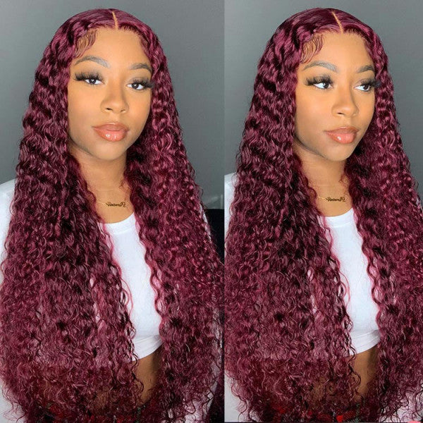 99J Burgundy Water Wave Curly Lace Wig Frontal Wigs 13x4 13x6 Ashimary Virgin Hair Front Wigs