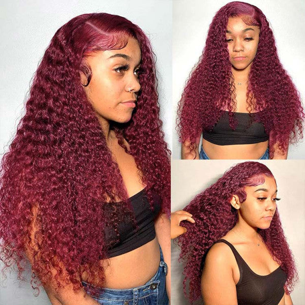 99J Burgundy Water Wave Curly Lace Wig Frontal Wigs 13x4 13x6 Ashimary Virgin Hair Front Wigs