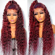 13*4 13*6 Deep Wave 99J Burgundy Curly Wig Frontal Wigs Ashimary Virgin Hair Front Wigs