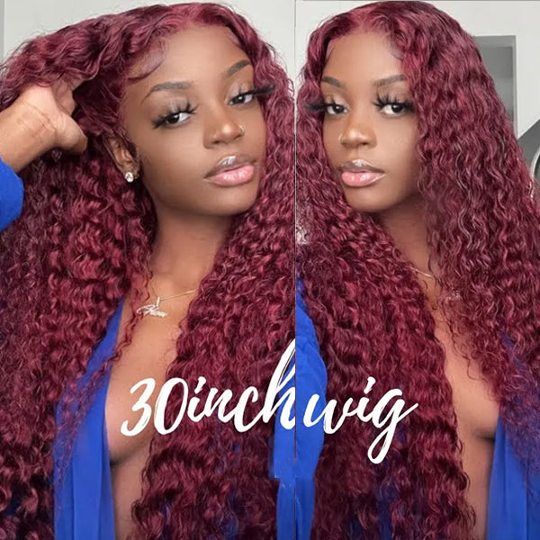 13*4 13*6 Deep Wave 99J Burgundy Curly Wig Frontal Wigs Ashimary Virgin Hair Front Wigs