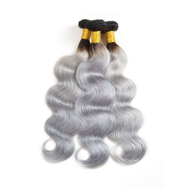 Ombre Grey 3 Bundles Body Wave Brazilian Human Hair Bundles - ashimaryhair