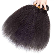 Kinky Straight Hair 3 Bundles with Closure 10A Brazilian Human Hair Natural Color - ashimaryhair