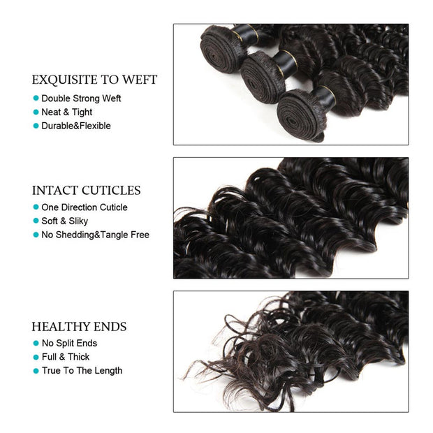 4 Bundles 10A Deep Wave Human Hair Bundles Natural Color - ashimaryhair