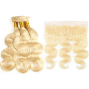 613 Honey Blonde Brazilian Body Wave Hair 3 Bundles With Frontal Human Hair - ashimaryhair