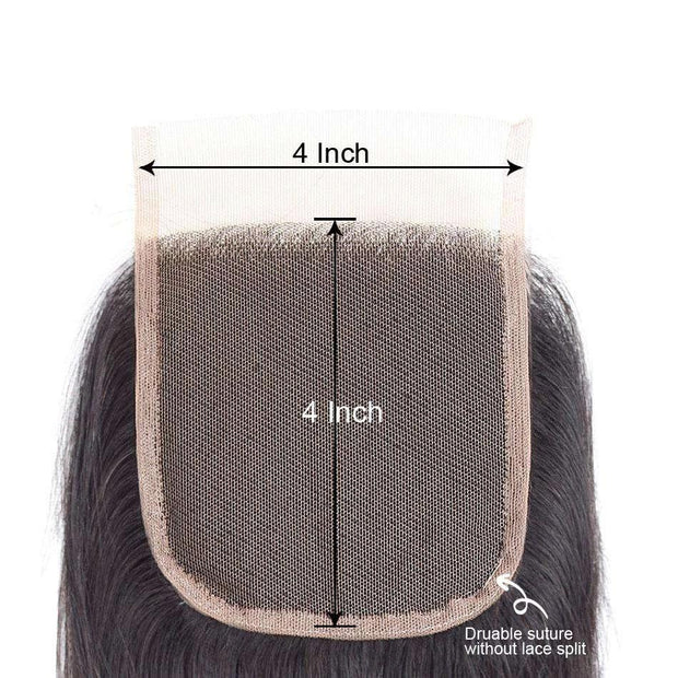 9A Straight Soft Brazilian Virgin Hair 3 Bundles with Closure Natural Color - ashimaryhair