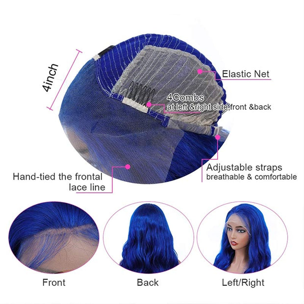 Ocean Blue Wavy Wig Body Wave Transparent Hd Lace Frontal Wig Ashimary Human Hair