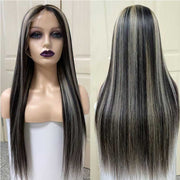 Original Platinum Blonde Highlights Straight Mixed Color Transparent HD Lace Human Hair Wigs