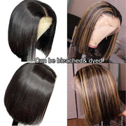 Glueless Blunt Cut Bob Transparent Lace Wig 10A Double Drawn Human Hair