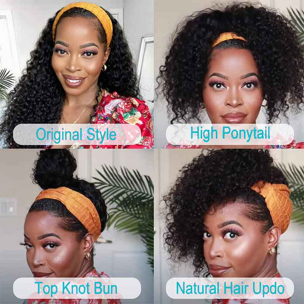 BOGO Flash Sale Headband Juicy Curly Wig 10A Virgin Human Hair Natural Color