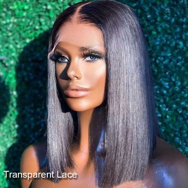 Glueless Blunt Cut Undetectable Bob Straight Lace Wig 10A Human Hair