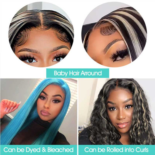 Original Platinum Blonde Highlights Mixed Color Transparent HD Lace Human Hair Body Wave Wigs