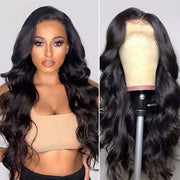 Ashimary 13x6 HD Swiss Lace Front body wave black human hair Pre Plucked Wigs For Women