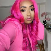 Ashimary Hot Pink straight hair 13x4 HD Transparent Lace Frontal Wig