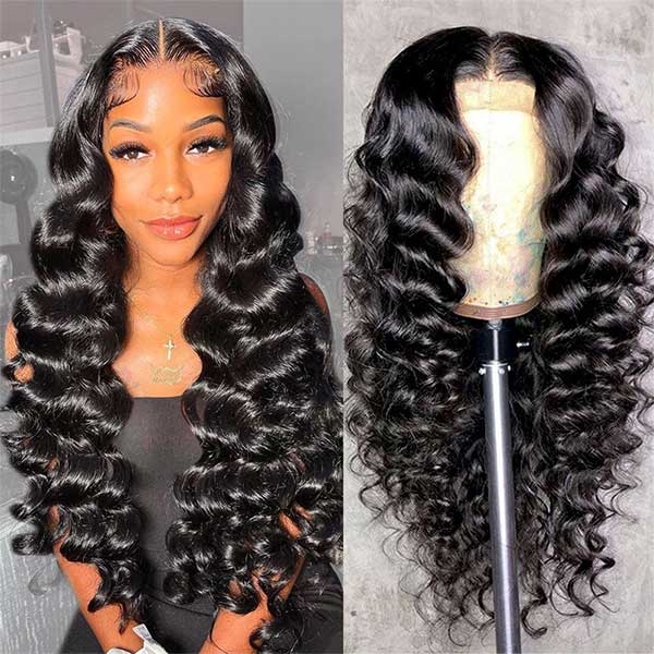 Ashimary Loose Deep Wave Natural Black Hair 13x6 HD Lace Frontal Wig