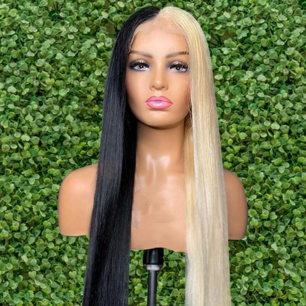 Half Blonde Half Black Transparent HD Lace Front Wigs 13*4 Frontal Ashimary Human Hair