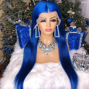 BOGO Blue Straight Brazilian Human Hair Transparent Lace Colored Wigs