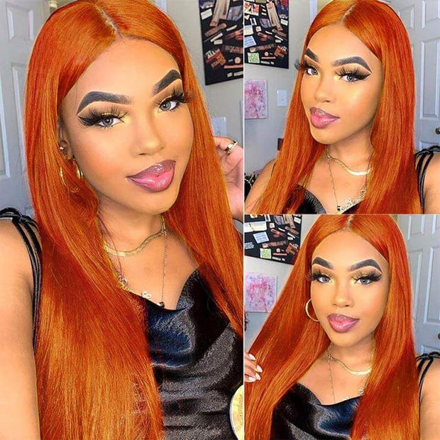 BOGO Ginger Orange Straight Lace Front Wigs 100% Human Hair