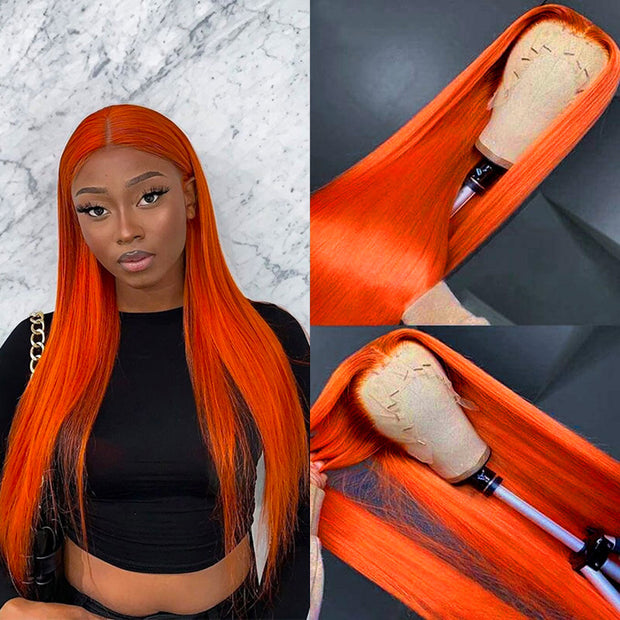 BOGO Ginger Orange Straight Lace Front Wigs 100% Human Hair