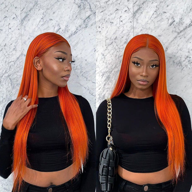BOGO Ginger Orange Straight Lace Front Wigs 100% Human Hair