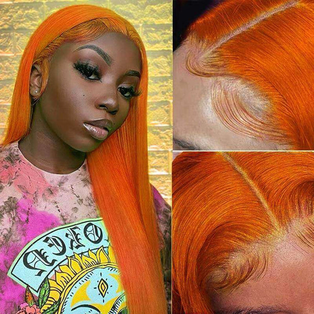BOGO Ginger Orange Straight Lace Front Wigs 100% Human Hair