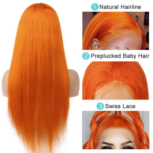 BOGO Ginger Orange Straight Lace Front Wigs 100% Human Hair