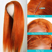 BOGO Ginger Orange Straight Lace Front Wigs 100% Human Hair