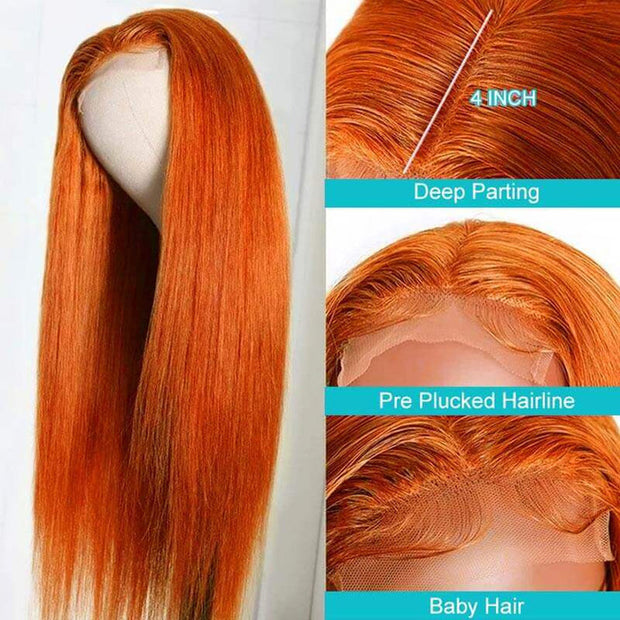 BOGO Ginger Orange Straight Lace Front Wigs 100% Human Hair