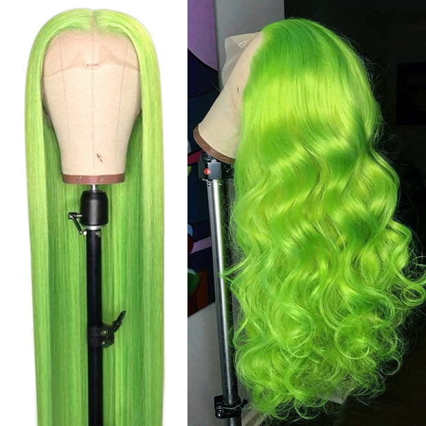 BOGO Green Straight Lace Front Wig Human Hair Colored Wig