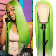 BOGO Green Straight Lace Front Wig Human Hair Colored Wig