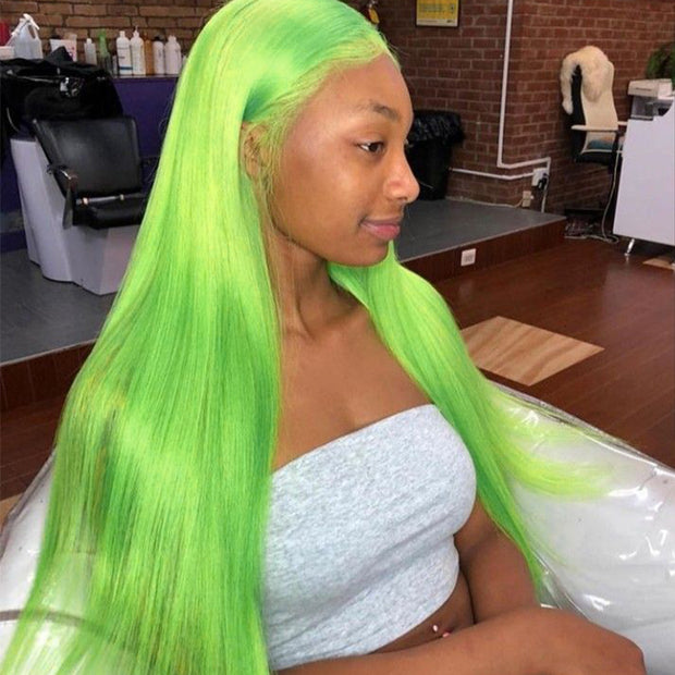 BOGO Green Straight Lace Front Wig Human Hair Colored Wig