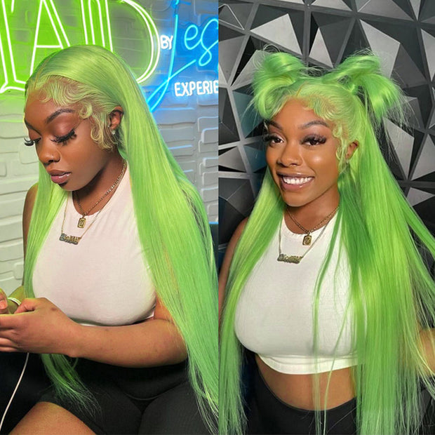 BOGO Green Straight Lace Front Wig Human Hair Colored Wig