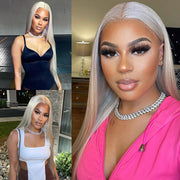 BOGO Grey Color Wig Straight Human Hair Wig Transparent HD Lace Front Wigs