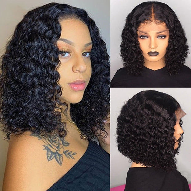 Natural Color Human Hair Wigs Deep Wave Short Bob Wig
