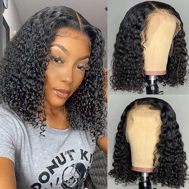 Natural Color Human Hair Wigs Deep Wave Short Bob Wig