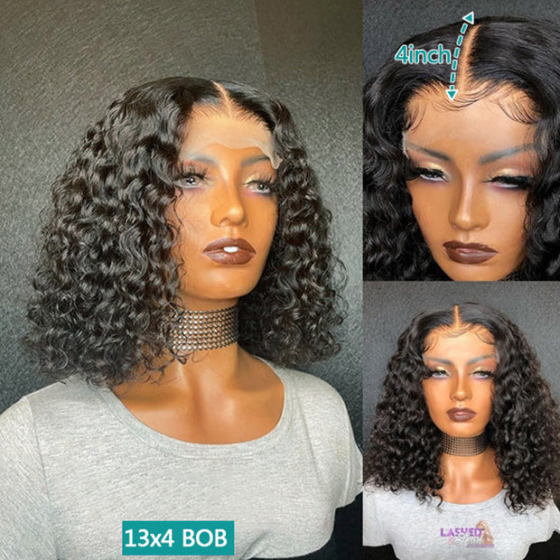Natural Color Human Hair Wigs Deep Wave Short Bob Wig