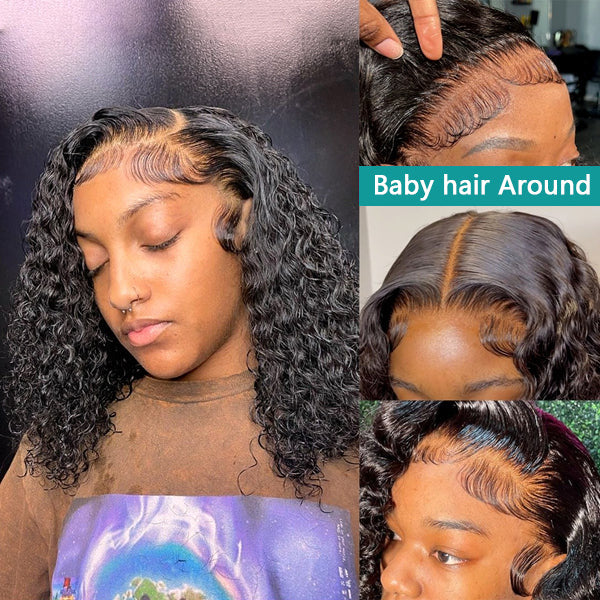 Natural Color Human Hair Wigs Deep Wave Short Bob Wig
