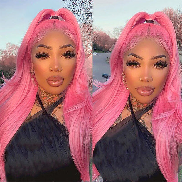 BOGO Pink Bone Straight Pre-plucked Lace Front Wig Human Hair