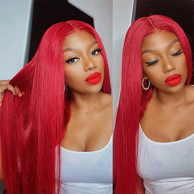 BOGO Red Human Hair Lace Front Wigs With Baby Hair Straight 13x4 Frontal Wig