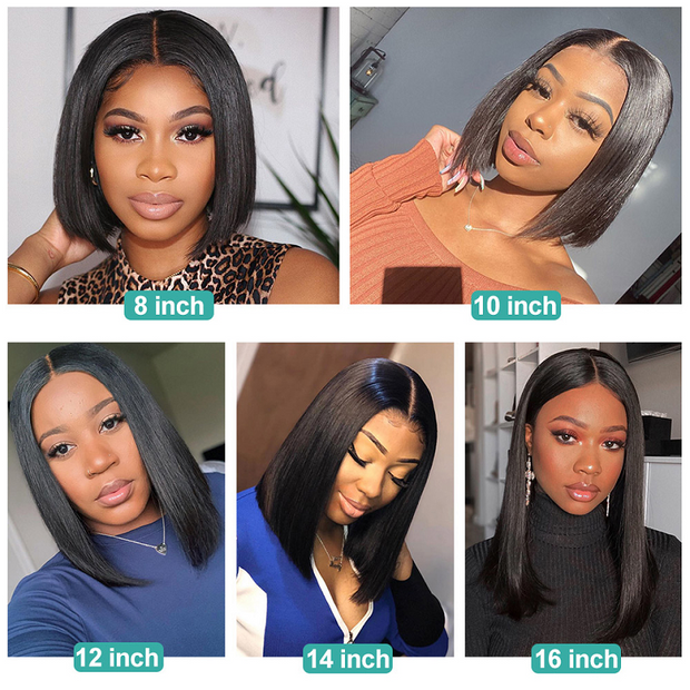 Short Straight Bob Double Drawn Transparent Lace Frontal Wigs Human Hair